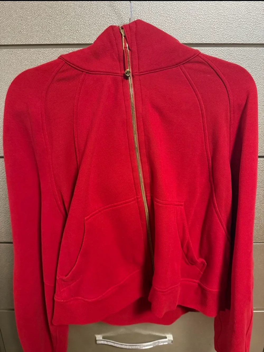 lululemon athletica Red Zip-Up Bomber Jacket with Gold Zip